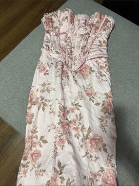 Windsor Strapless Pink Floral Midi Dress